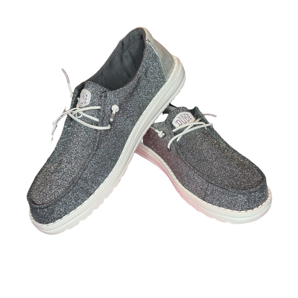 Hey Dude Women's Wendy Metallic Sparkle casual shoe in charcoal sz 9